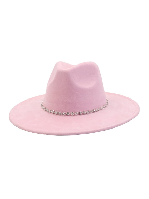 Fedora Hats for Women Men Big Wide Brim Rhinestone Suede Western Hats Large Felt Panama Hat Rancher Hat