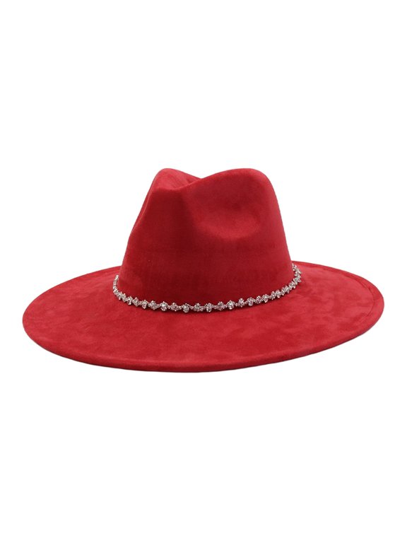 Fedora Hats for Women Men Big Wide Brim Rhinestone Suede Western Hats Large Felt Panama Hat Rancher Hat