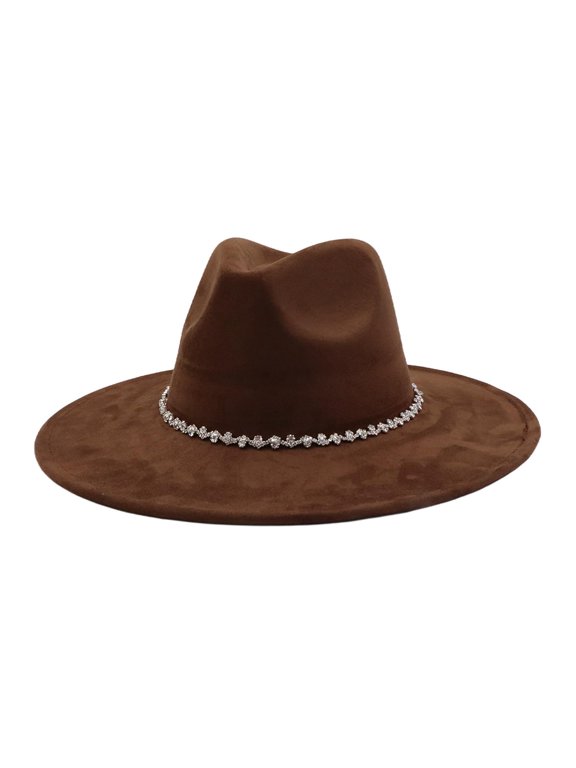 Fedora Hats for Women Men Big Wide Brim Rhinestone Suede Western Hats Large Felt Panama Hat Rancher Hat