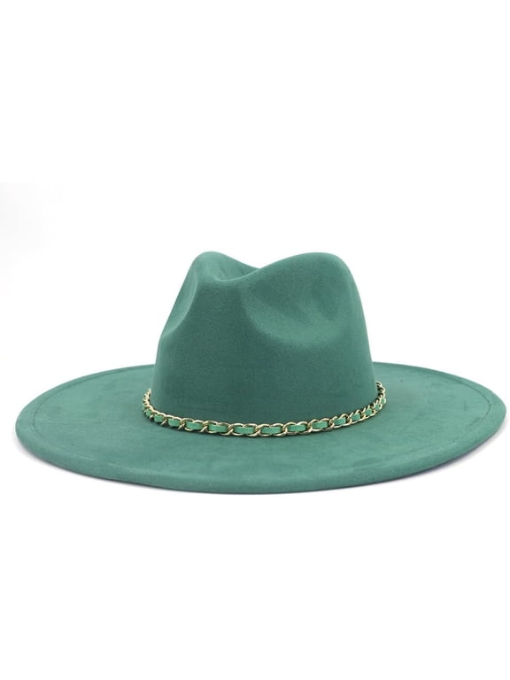 Fedora Hats for Women Men Western Big Wide Brim Suede Hats Panama Hat Rancher Hat with Chain
