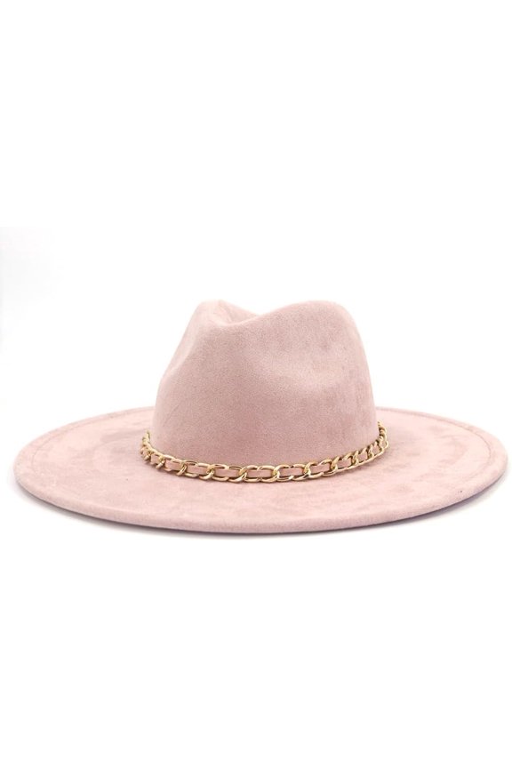 Fedora Hats for Women Men Western Big Wide Brim Suede Hats Panama Hat Rancher Hat with Chain
