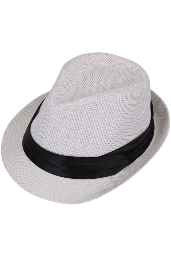 Fedora Hats for Women Trilby Short Brim Straw Fedora Hat White S/M