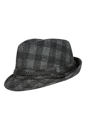 Fedora - Plaid Print w/ Braided Band - Black - HT-FHT2490BK