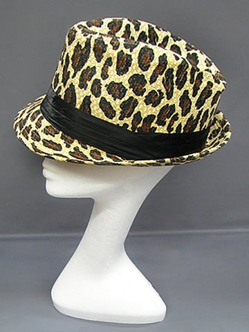 Fedora Straw Hat w/ Leopard Print - Beige - HT-1183BEMT