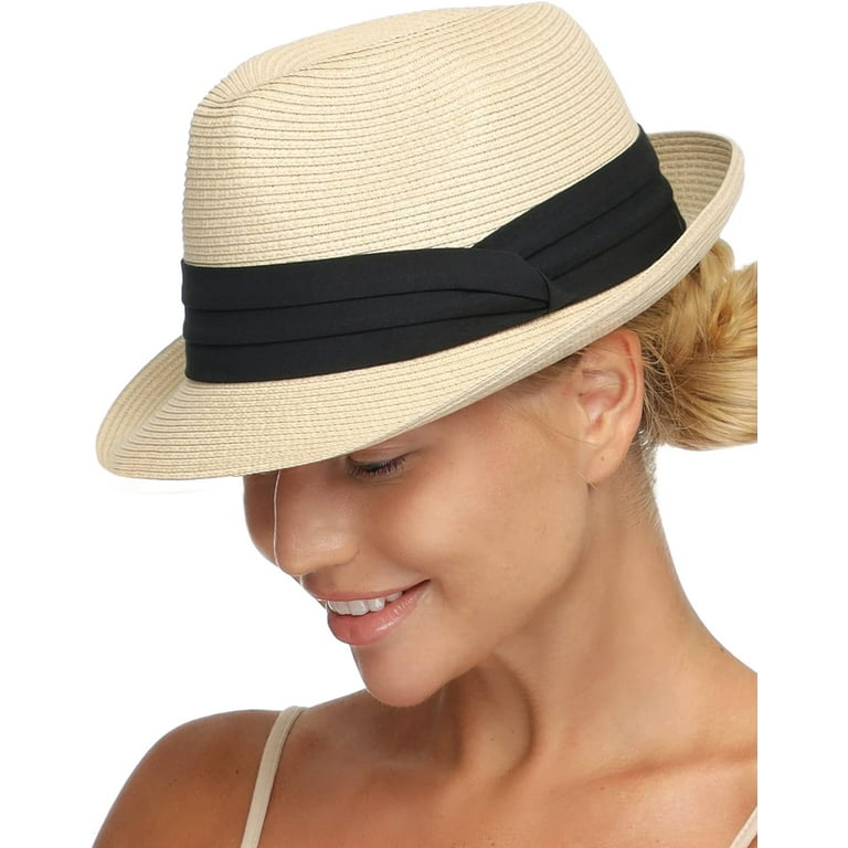 Fedora Straw Sun Hat for Men Women Foldable Roll Up Short Brim Hat Panama Beach Hat UPF 50 Walmart