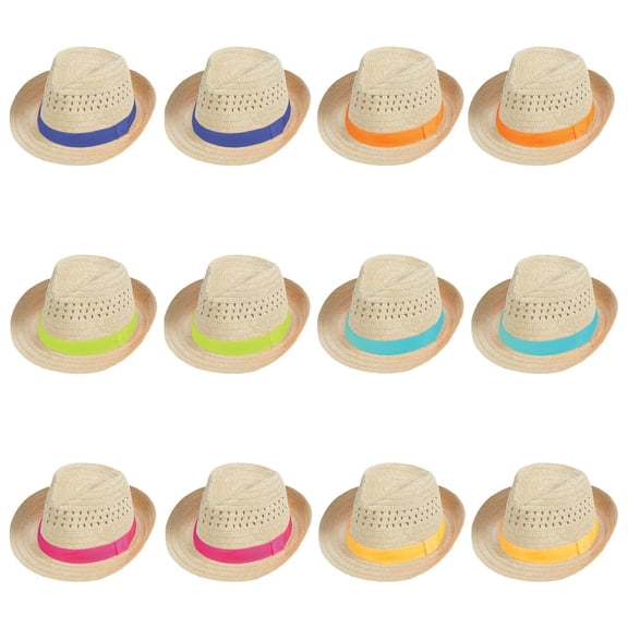 Fun Express Fedora with Band Paper Party Fedora Hat, Multicolor, Men's, 12 Pieces