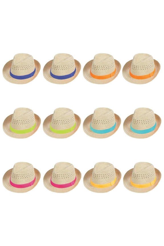 Fedora with Band Paper Party Fedora Hat, Multicolor, Men's, 12 Pieces