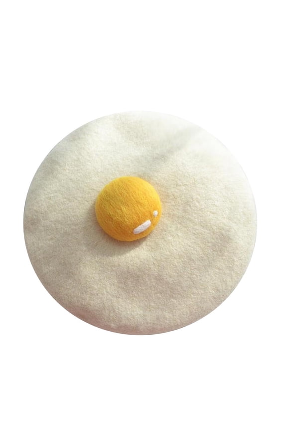 Fedoras Beret for Women Helii Casual Comfy Cute Painter Hat Fried Egg Pattern Soft Beanie White Unique Artist French Beret Fashion Accessories