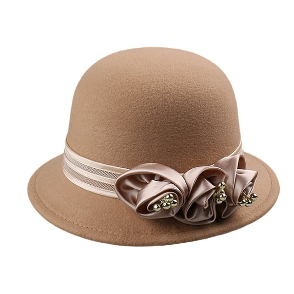 Fedoras Hat for Women Fashion Silky Flower Bowler Hat Wool Church Cloche Hat Costume 20S Flapper Dome Hat
