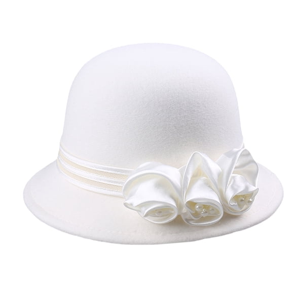 Fedoras Hat for Women Fashion Silky Flower Bowler Hat Wool Church Cloche Hat Costume 20S Flapper Dome Hat