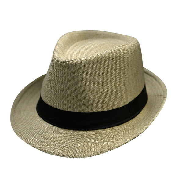 Fedoras for Men, Audhol Summer Fedora Panama Hats with Black Band Unisex Classic Fedora Hat Men and Women Retro Jazz Hat British Sun Hat Travel Sun Hat Fedora Hats for Men Khaki One Size