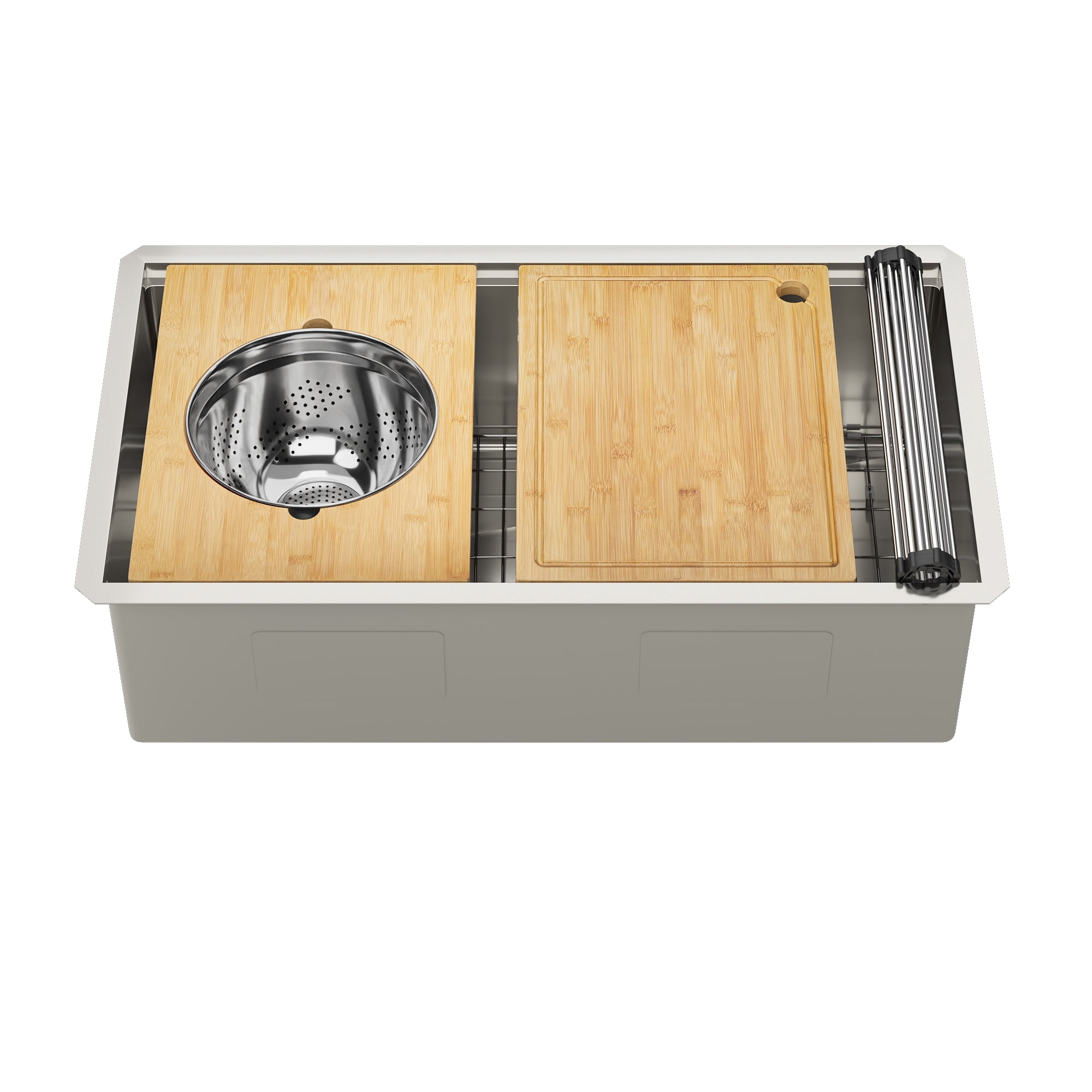 DeerValley DV-1K0555 33-Inch Undermount Workstation Kitchen Sink, 16 Gauge Stainless Steel Single Bowl Kitchen Sink with Cutting Board, Colander & Basket Strainer for Kitchen Remodel