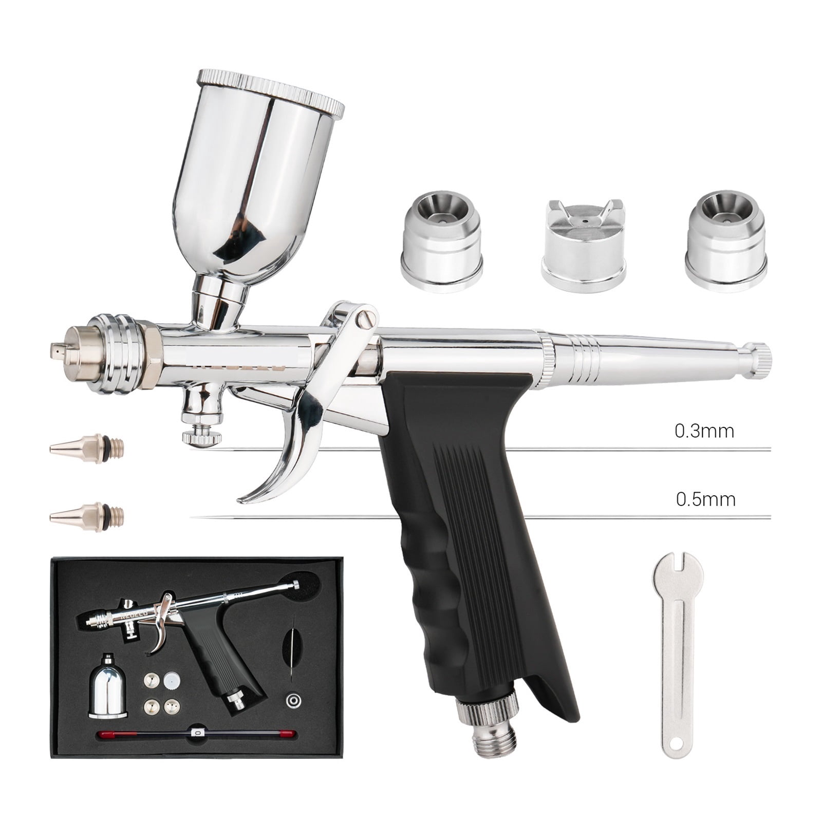 -Feed Dual-Action Pistol Grip Airbrush Trigger-type Fan Spray Air Brush 0.3mm/0.5mm 15CC Fluids Cups For Car Model DIY ,Easy to Clean