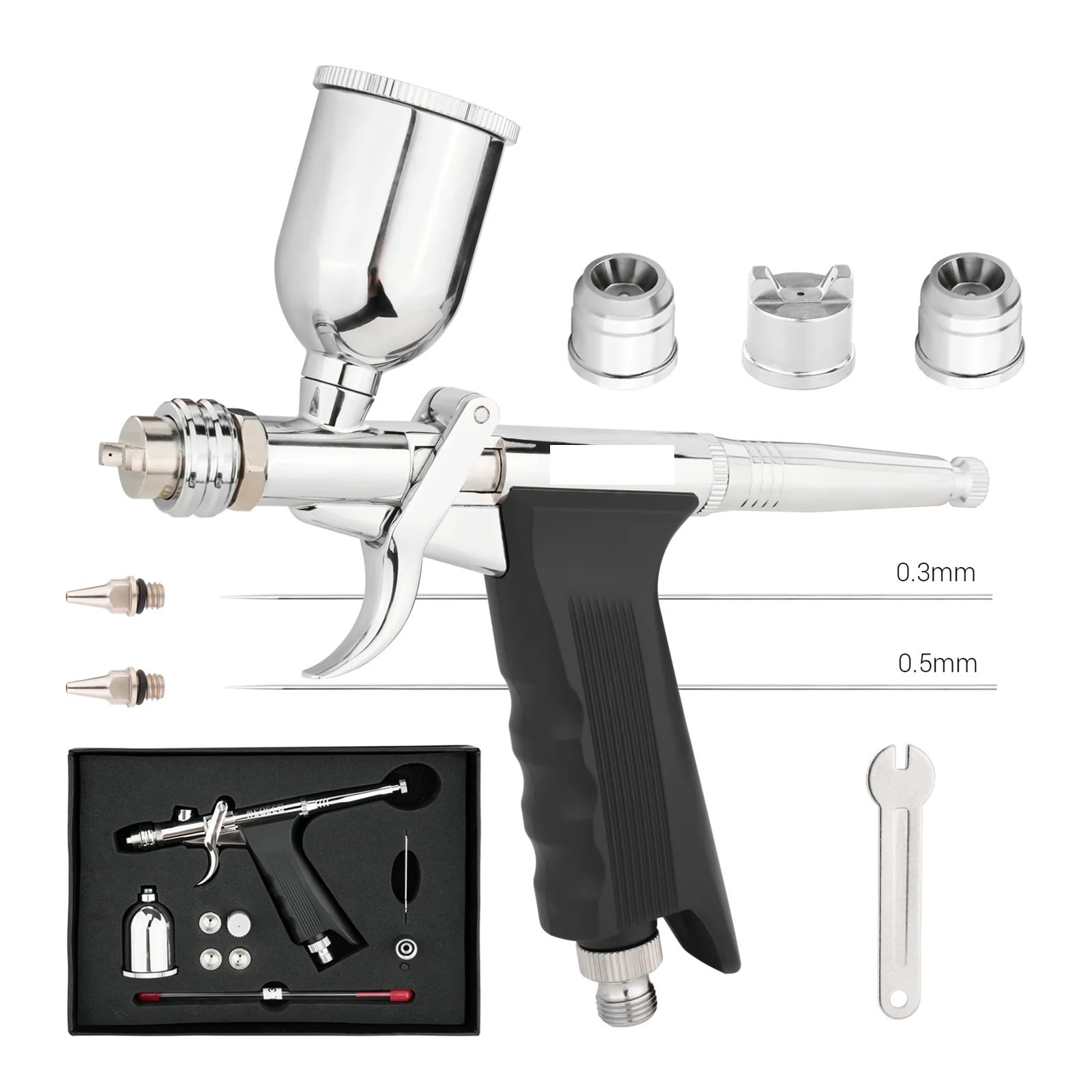 -Feed Dual-Action Pistol Grip Airbrush Trigger-type Fan Spray Air Brush 0.3mm/0.5mm 15CC Fluids Cups For Car Model DIY ,Easy to Clean