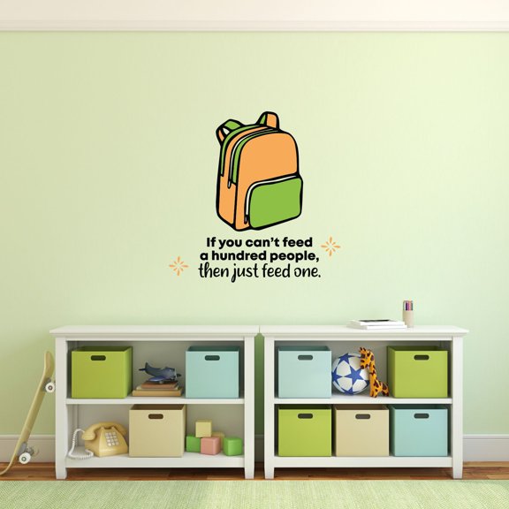 Feed One School Bag Class Quote Cartoon Quotes Decors Wall Sticker Art Design Decal for Girls Boys Kids Room Bedroom Nursery Kindergarten Home Decor Stickers Wall Art Vinyl Decoration (10x8 inch)