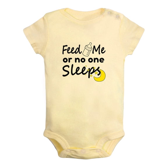 Feed Me or No One Sleeps Funny Rompers For Babies, Newborn Baby Unisex Bodysuits, Infant Jumpsuits, Toddler 0-12 Months Kids One-Piece Oufits (Yellow, 0-6 Months)