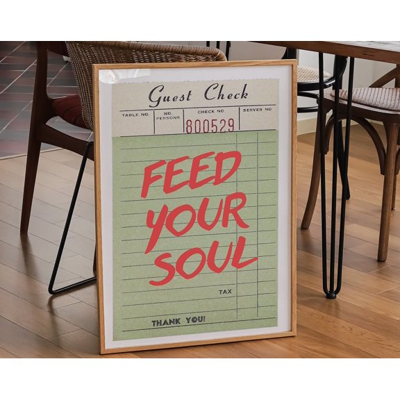 Feed Your Soul Print, Guest Check Print, Trendy Kitchen Decor, Bar Cart Print, Retro Guest Check Wall Art, Funky Decor, Aesthetic Bar Cart Wall Art, Modern Wall Decor, 8x12 UNFRAMED