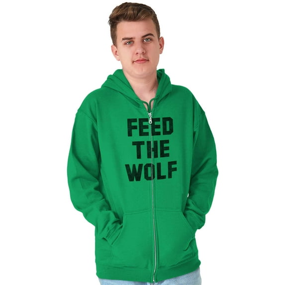 Feed The Wolf Sarcastic Hangry Gym Zip Up Hoodie Men's Women's Brisco Brands S