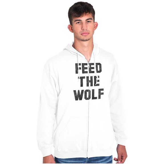 Feed The Wolf Sarcastic Hangry Gym Zip Up Hoodie Men's Women's Brisco Brands X