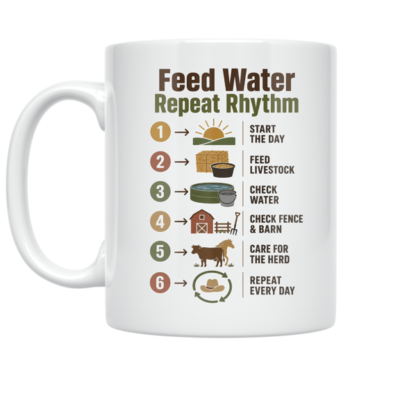 Feed Water Repeat Rhythm - Ranch Hand Process Enthusiast - 11 oz Ceramic Coffee Mug