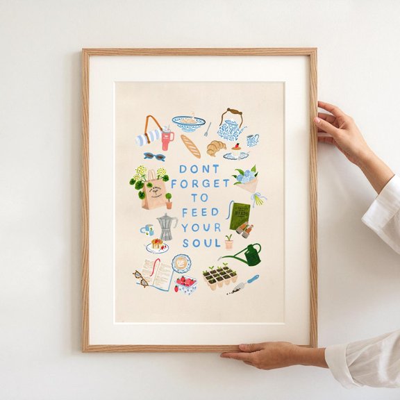 Feed Your Soul Quote Kitchen Hand Painted New Wall Art Print, Creative Kitchen And Dining Theme For Dining Room And Gallery Wall Decor