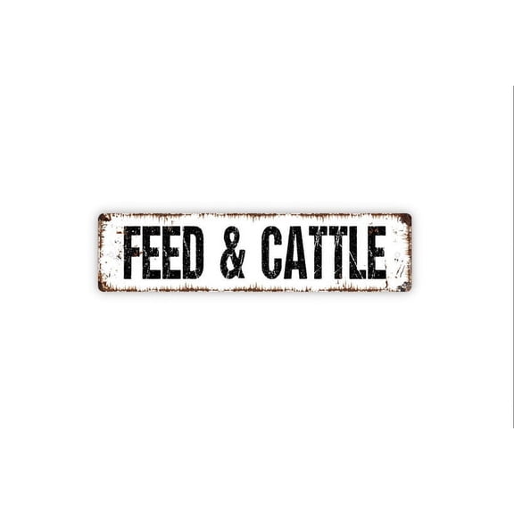 Feed and Cattle Sign - Farm Ranch Company Co Rustic Street Metal Aluminum Sign or Door Name Plate Plaque - Size: 16 x 4 Inches