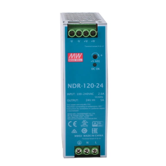 Feedannce 120W 24V DIN Rail Power Supply for Industrial Control and Automation, MEAN WELL NDR-120-24