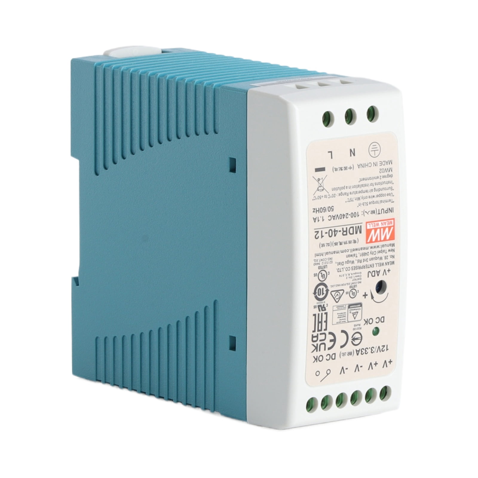 Feedannce 12V 3.33A 40W DIN Rail Power Supply, Industrial Automation, MEAN WELL MDR-40-12