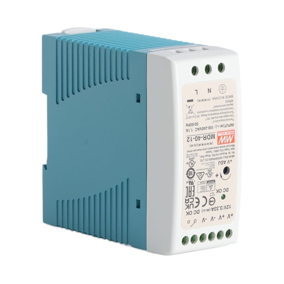 Feedannce 12V 3.33A 40W DIN Rail Power Supply, Industrial Automation, MEAN WELL MDR-40-12