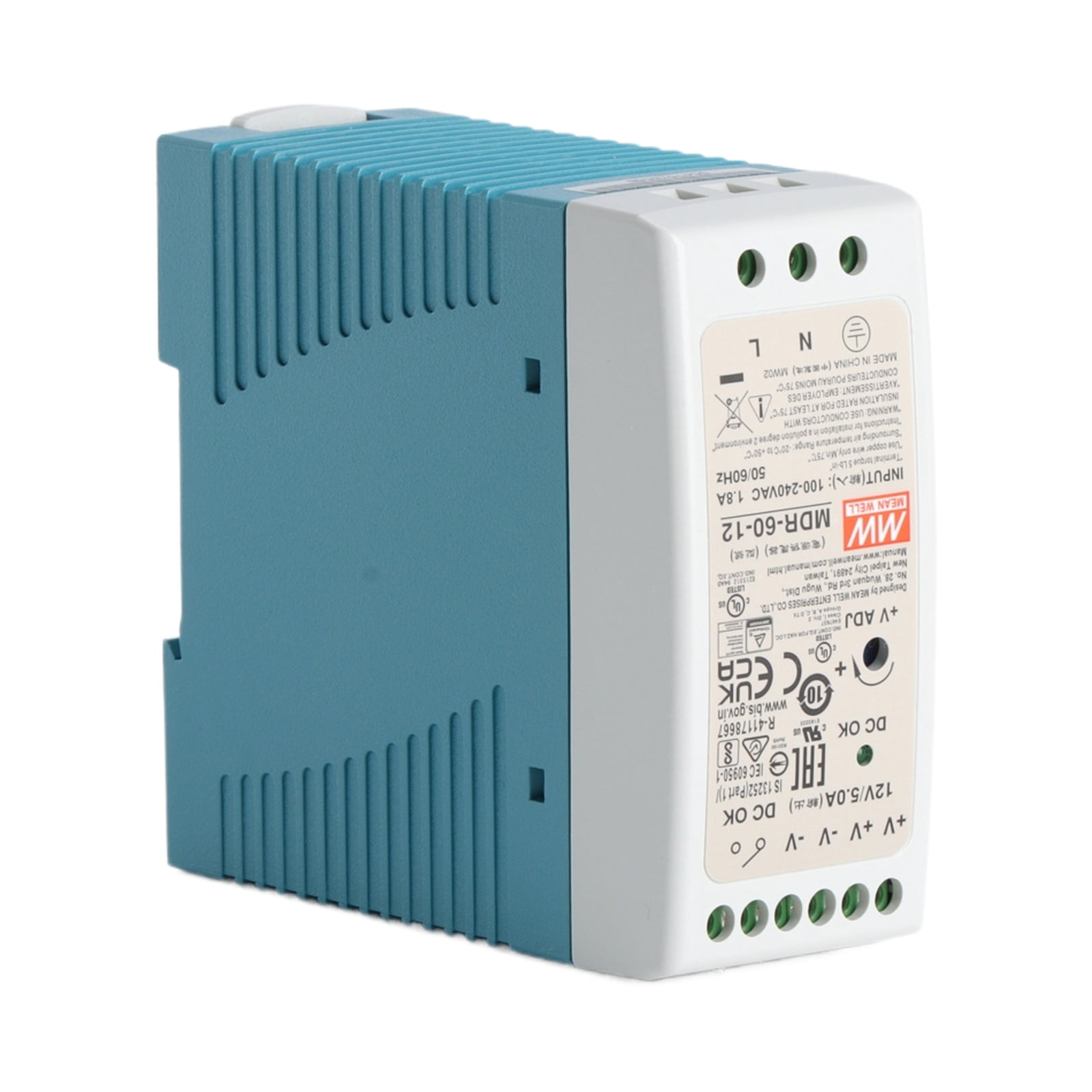 Feedannce 12V 5A 60W Industrial DIN Rail Power Supply, Automation, LED Lighting MEAN WELL MDR-60-12
