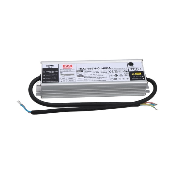 Feedannce 200W LED Driver, 1400mA, 71-143V, IP65, for Outdoor Lighting MEAN WELL HLG-185H-C1400A