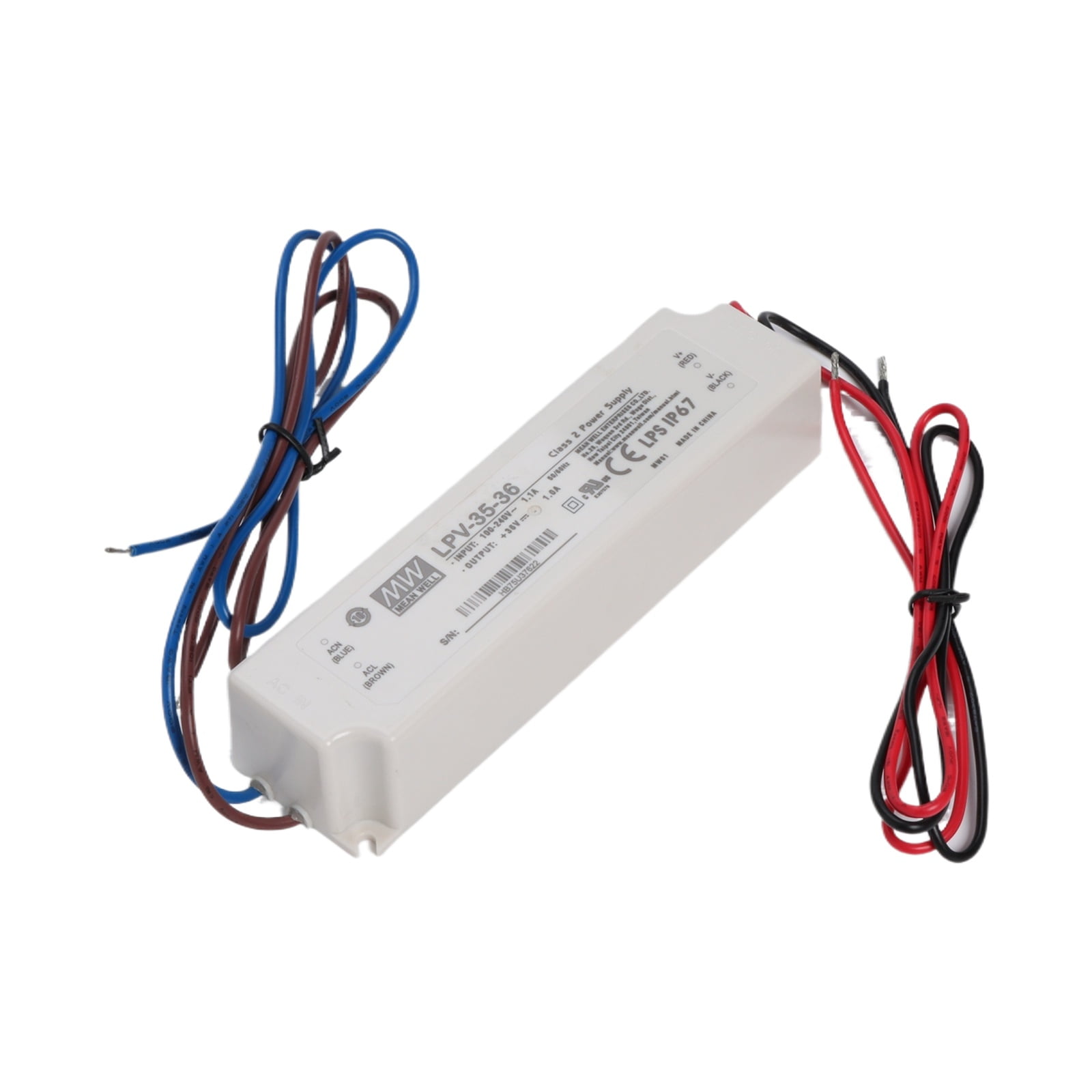 Feedannce  36V 1A 36W IP67 LED Driver, DIN Rail Mountable for Outdoor Lighting MEAN WELL LPV-35-36