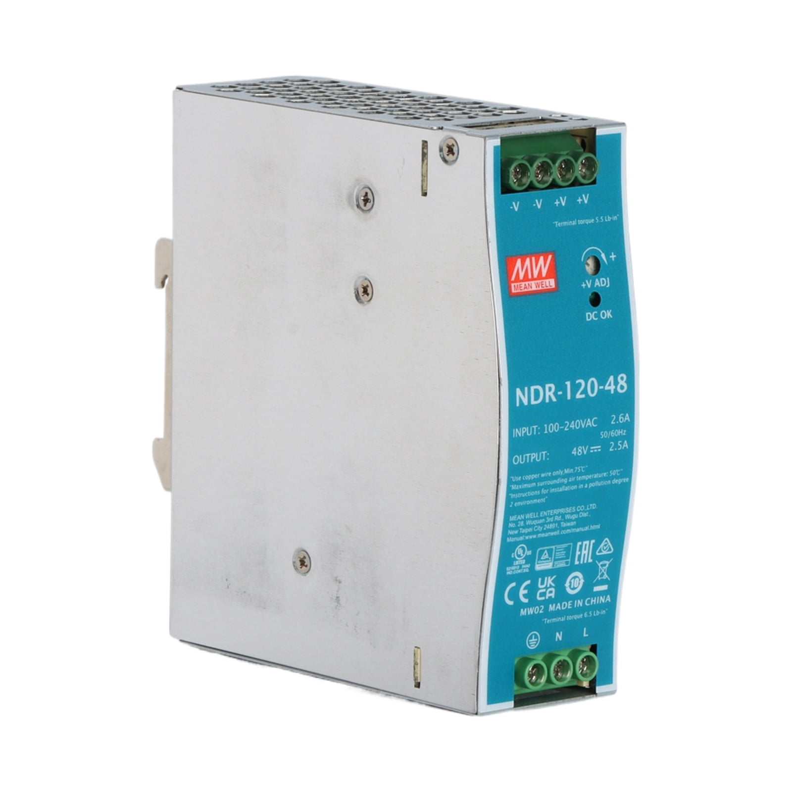 Feedannce 48V/2.5A, 120W DIN Rail Power Supply, for Automation & Control MEAN WELL NDR-120-48
