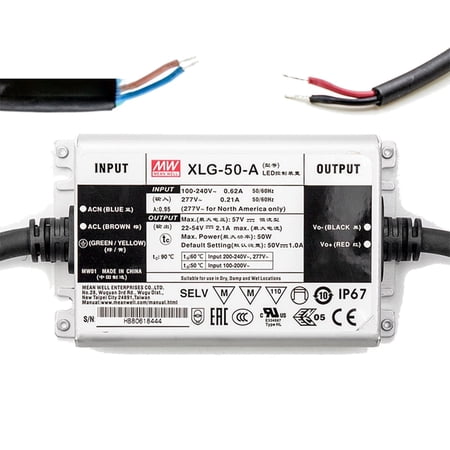 Feedannce 50W IP67 Waterproof LED Driver for Outdoor and Indoor Lighting, MEAN WELL XLG-50-A
