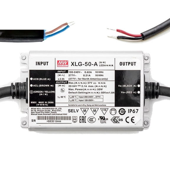 Feedannce 50W IP67 Waterproof LED Driver for Outdoor and Indoor Lighting, MEAN WELL XLG-50-A