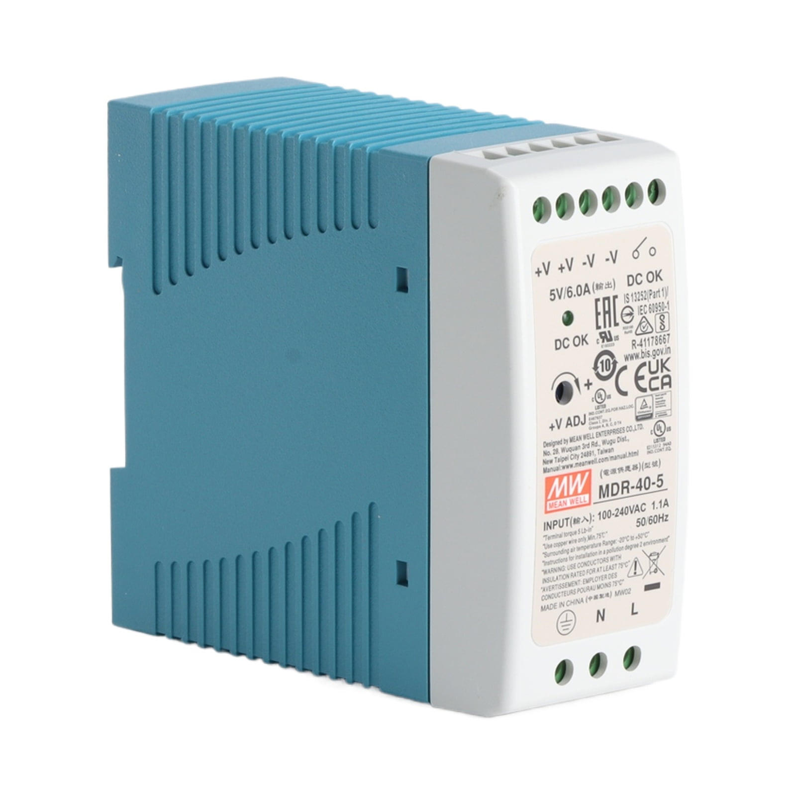Feedannce 5V 6A 30W DIN Rail Power Supply, Industrial Automation, MEAN WELL MDR-40-5