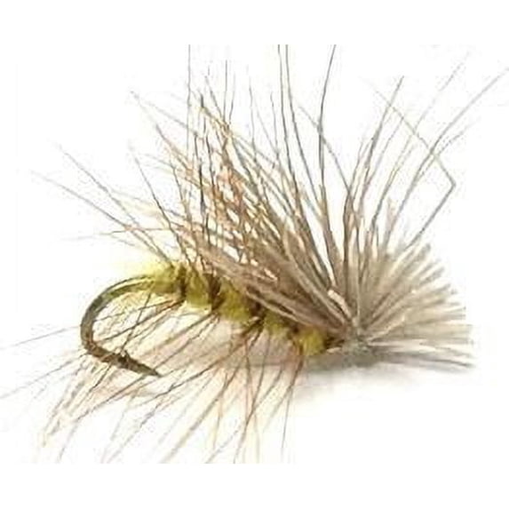 Feeder Creek Fly Fishing Lures - Elk Hair Yellow Caddis Flies - 12pc in Size 14 for Trout, Bass, Panfish and More