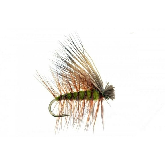 Feeder Creek Fly Fishing Trout Flies Assortment - Elk Hair Caddis Olive - One Dozen Size 16