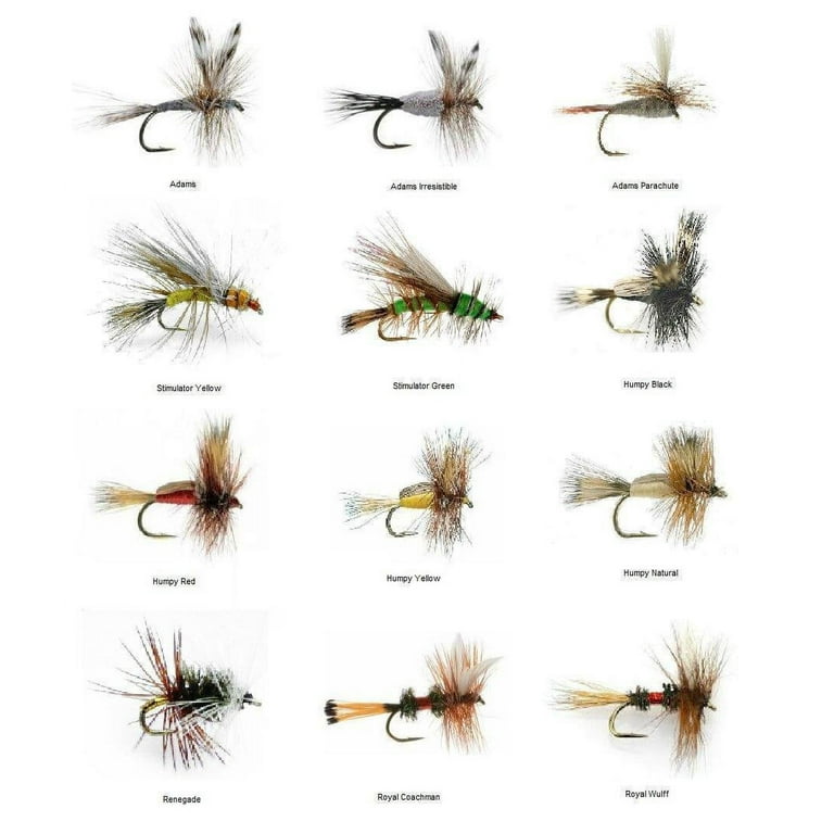 Feeder Creek Fly Fishing Trout Flies - Trout Crushing Dry Fly Assortment -  72 Dry Flies in 12 Patterns 