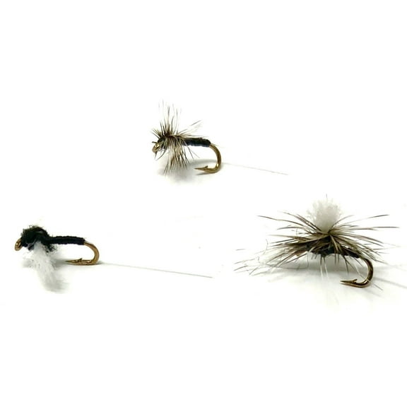 Feeder Creek Trico Streamer Fly Fishing Assortment Lures, 18 Dry Flies for Trout, Salmon and Bass, Different Sizes and Patterns Available