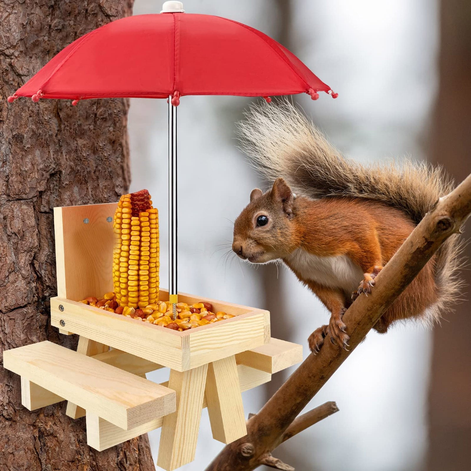 Feeder Pole Squirrel Feeder Table With Umbrella Wooden Squirrel Feeder