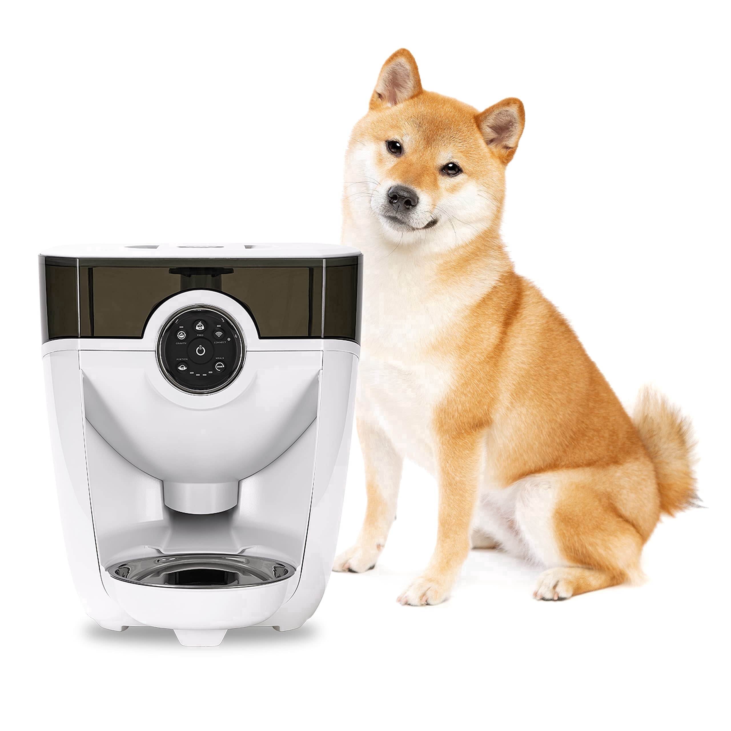 Feeder-Robot by Whisker, White with Smoke-Grey Hopper; Smart, Automatic Pet Feeder, Feed Your Cat and Dog from Anywhere, Designed & Assembled in USA