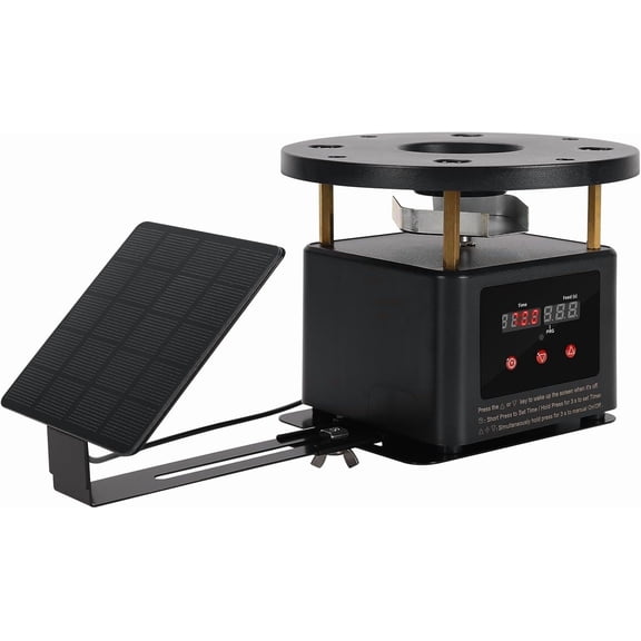 Feeder Timer with Integrated Solar Panel, Digital Automatic Feeder and Timer Kit with 2-10in Solar Panel Telescopic Bracket, Metal Spin Plate