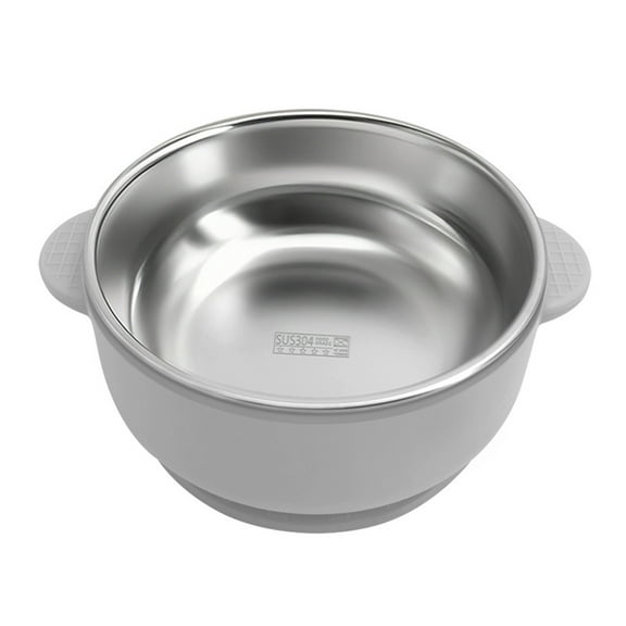 Feeding Bowl Stainless Steel Double Layer Rice Bowl with Suction Base BPA-Free Soup Bowl Double Handle Food Containers