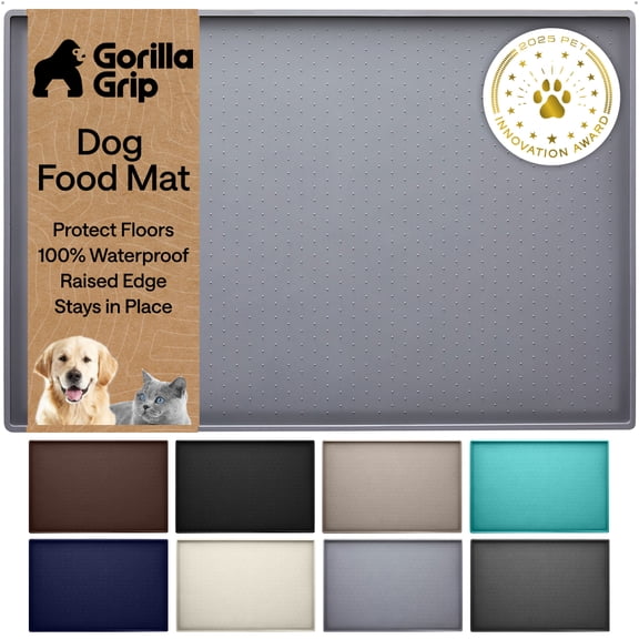 GORILLA GRIP Silicone Pet Feeding Mat, 100% Waterproof, Protects Floors, 18x12 Gray