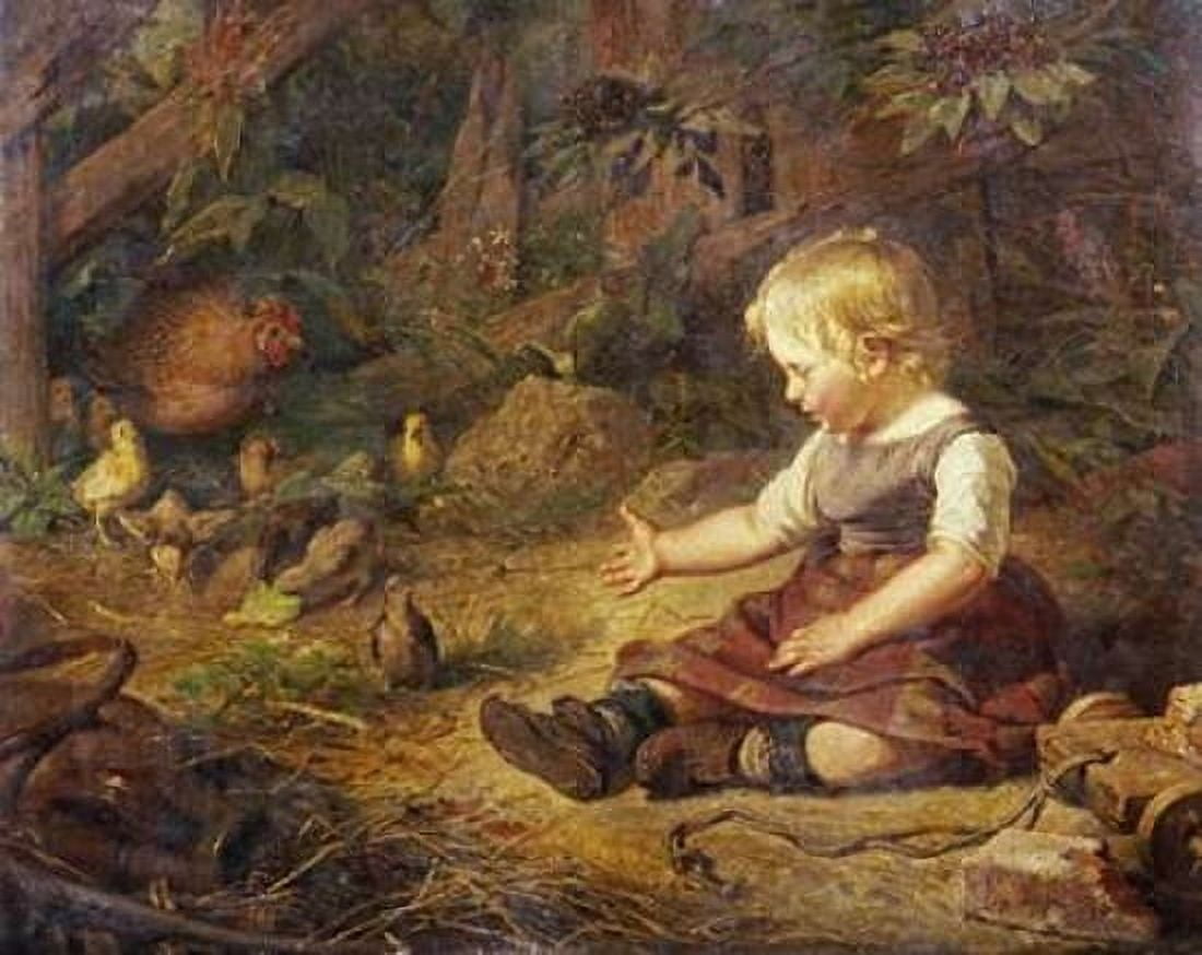 Feeding The Chickens Canvas Art - Hans Adolf Hornemann (24 x 30)