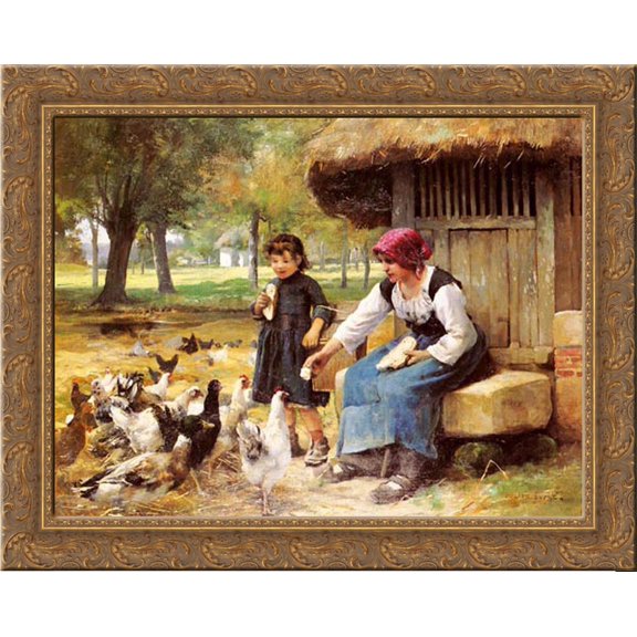 Feeding Time 24x20 Gold Ornate Wood Framed Canvas Art by Dupre, Julien