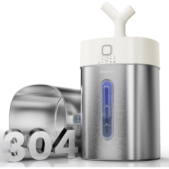Feekaa Stainless Steel Humidifier, Easy Clean Dishwasher Safe, 4L/1Gal Cool Mist Humidifiers for Bedroom, Humidifiers for Baby, Humidifier Large Room for Nursery, Plant, Office, Living Room, White