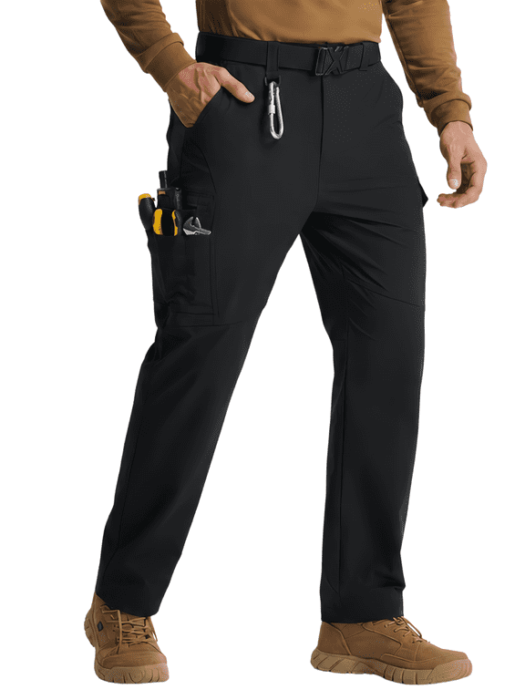 Men's Work Pants, Water-Resistant Stretch Hiking Cargo Pants with 9 Pockets