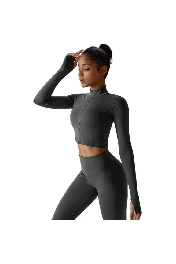 Women's 2-Piece Workout Set High Stretch Zip-Up Stand Collar Jacket and Leggings Slim Fit Activewear Tracksuit for Running Yoga